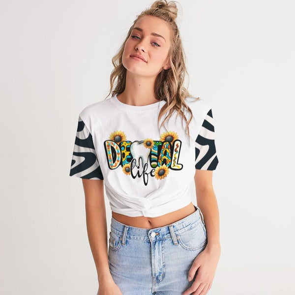 A17-PH-231212-02 Women's All-Over Print Twist-Front Cropped Tee