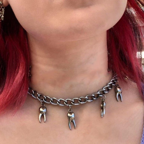 Heavy Choker Antique Matte Necklace With Earrings Set - MIDNIK