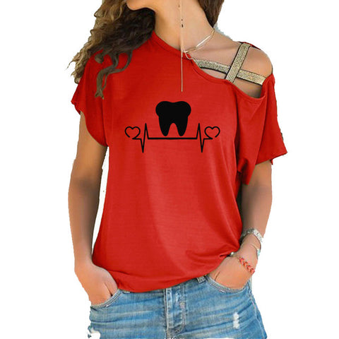 Dental Heart Beat Open Shoulder Top