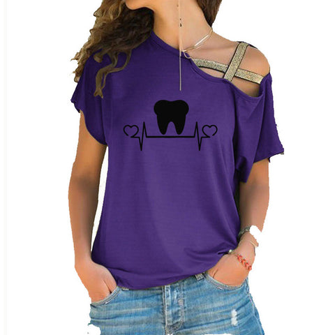 Dental Heart Beat Open Shoulder Top