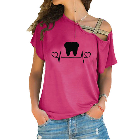 Dental Heart Beat Open Shoulder Top