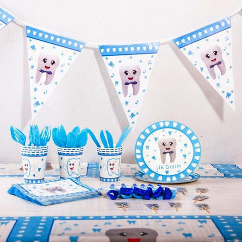 Happy Tooth Sky Blue Party - Tooth Shaped Decorations - TOOTHLET