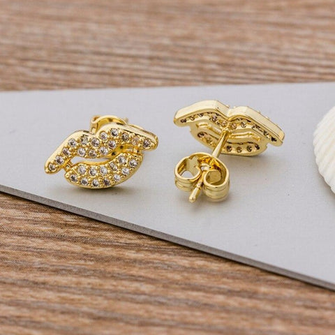 Diamond Embellished Lips Stud Earrings
