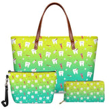 Happy Teeth Tote Handbag Cosmetic Bag and Wallet Set