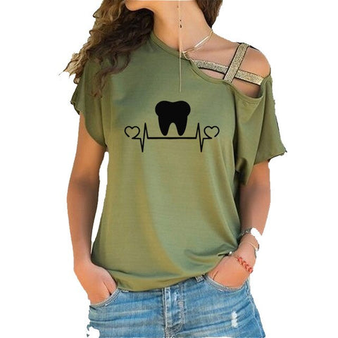Dental Heart Beat Open Shoulder Top