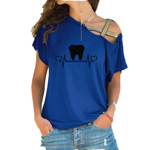 Dental Heart Beat Open Shoulder Top
