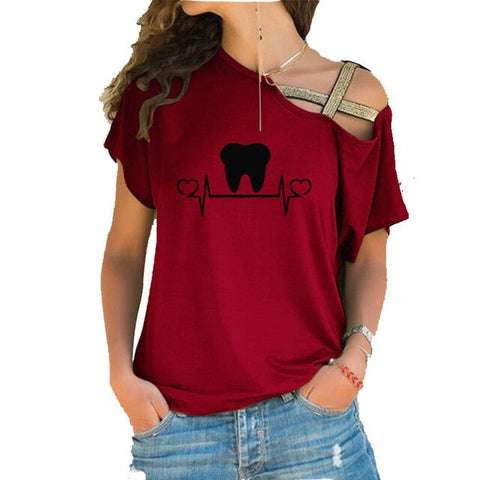 Dental Heart Beat Open Shoulder Top