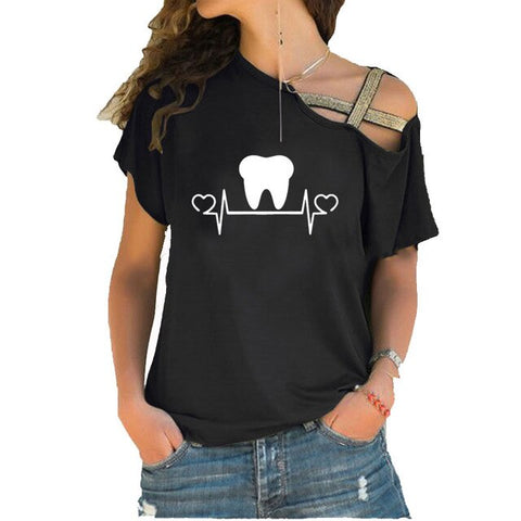 Dental Heart Beat Open Shoulder Top